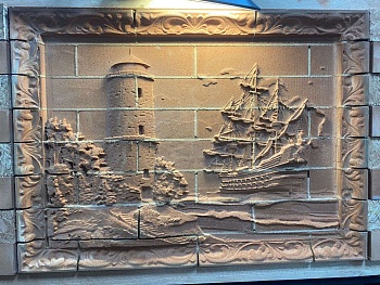 Панно из кирпича "Парусник и маяк"